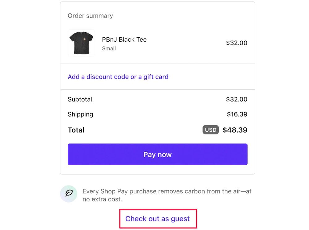 Ketnipz的订单摘要页面,包含Shop Pay付款选项和访客结账链接。