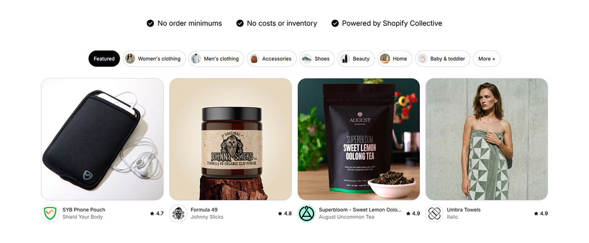 Shopify Collective 选品界面